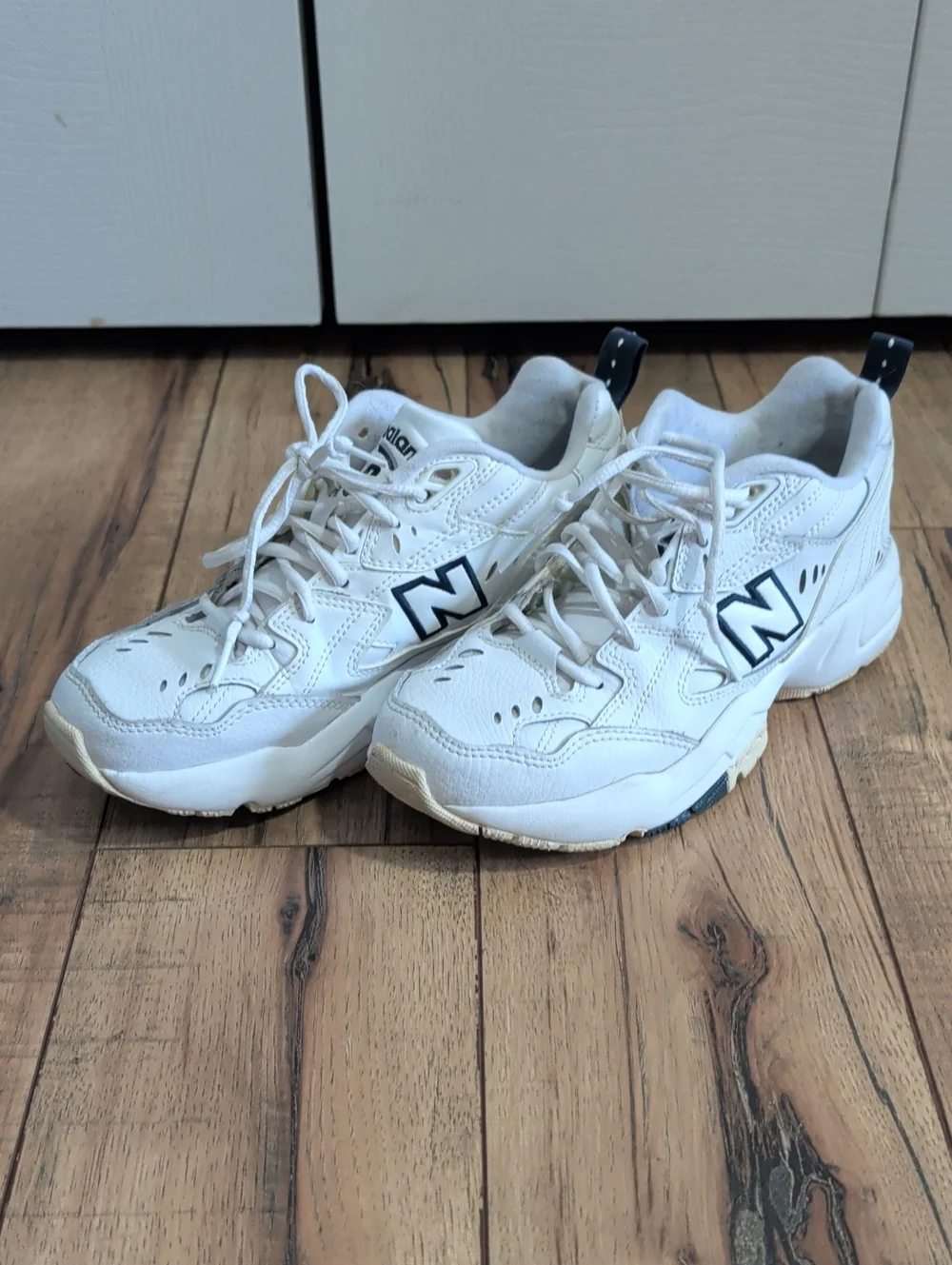New Balance White Sneakers with Navy Blue Accents